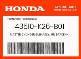 Honda 43510-k26-b01 Genuine Master Cylinder Sub-assy. Rr. Brake Nissin -