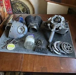 Original 1960S Ducati Engine Part Lot - Cylinder Head, Covers, Top End, & Screws. Fixed Price $379.99.