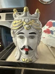 Vintage Moor's Head Ceramics From Caltagirone Ands Zucchini Gold Figurine. Fixed Price $600.00.