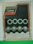 Colony 8401-8, Rocker Shaft Nut Kit, 1966-1985 Shovelhead, Cap Style, Cad Plated. Fixed Price $14.99.