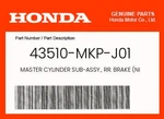 Honda Genuine Master Cylinder Sub-assy., Rr. Brake (nissin) 43510-MKP-J01. Fixed Price $103.99.